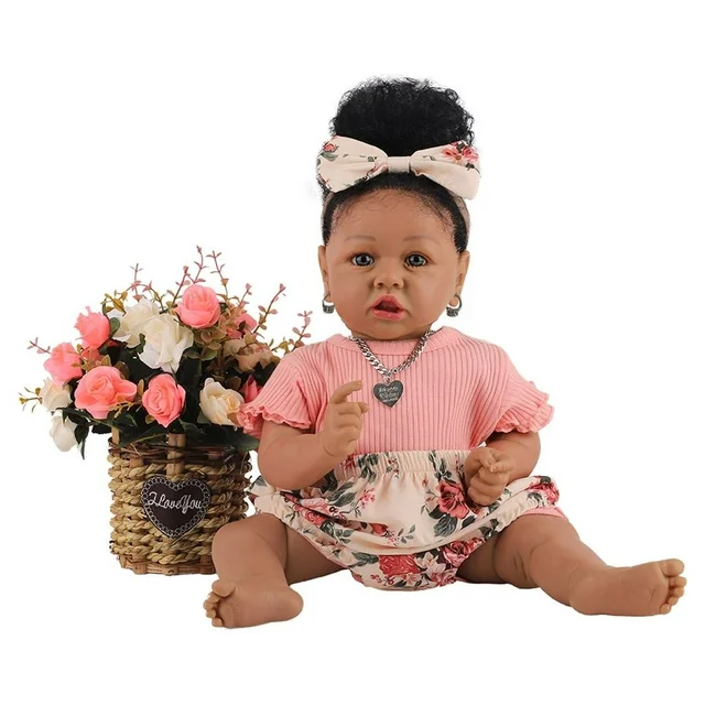 Takanini Newborn Baby Black Silicone Body Girl Doll Playset