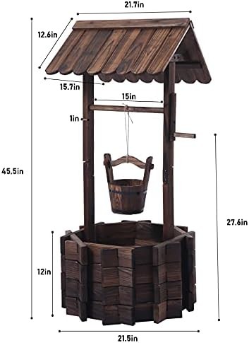 Notume Wooden Wishing Wells for Outdoors with Hanging Bucket, Wishing Well Planters Rustic Style Patio Garden Ornamental, Brown
