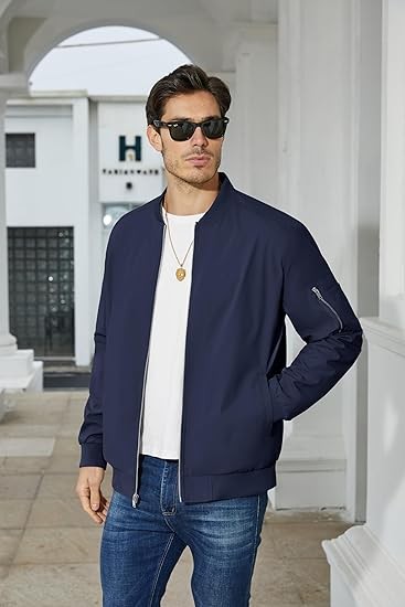 MAGCOMSEN Men's Jacket Lightweight Bomber Jacket Casual Windbreaker Jackets Windproof Zip Up Coats with 5 Pockets