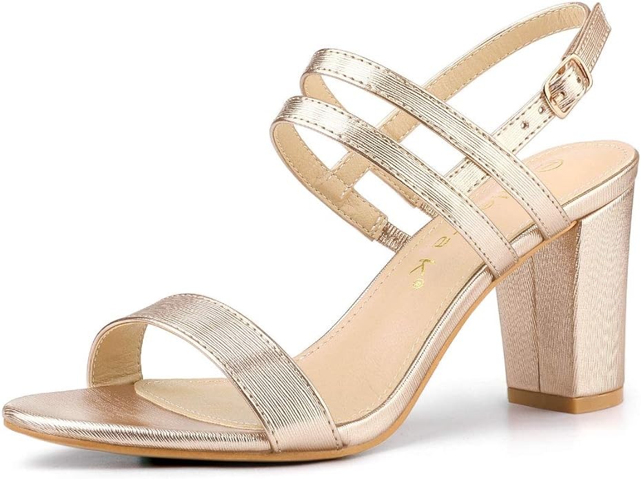 Allegra K Women's Slingback Block Heel Ankle Strap Sandals