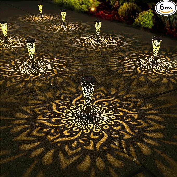 gardencave 6 Pack Solar Lights Outdoor Garden Decorative with Warm Light Waterproof Pathway Landscape Lights for Path Patio Backyard Walkway Yard Garden Decor (Black, 6Pcs)