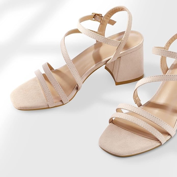 mysoft Women's Strappy Low Chunky Block Heel Sandals Open Toe Dress Shoes