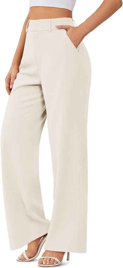 onlypuff Women Pants Work Business Dressy Trousers Wide Leg High Waisted Slacks with Pockets