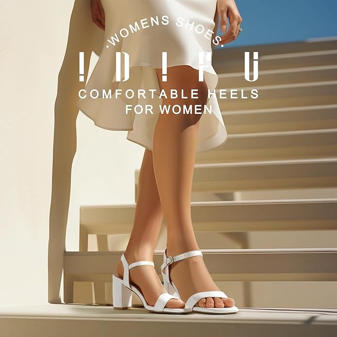 IDIFU Women's IN3 Chunky Heels for Women Dressy Square Toe Heels Slingback Block Heels Sandals for Wedding Bridal Evening Homecoming Prom