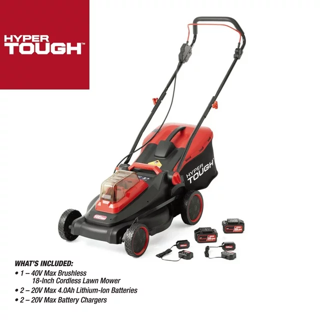 Hyper Tough 40V 18-inch Battery Powered Brushless Push Mower Kit, HT13-401-003-01