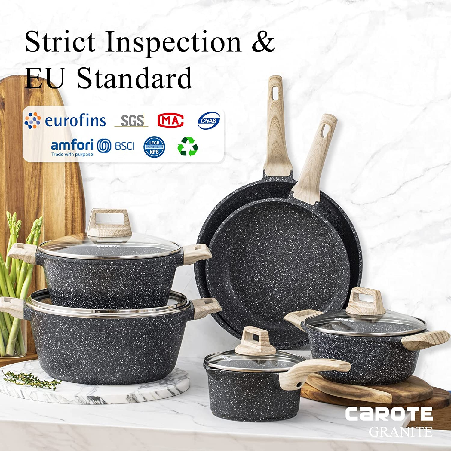 Induction Stone Kitchen Cooking Set Granite Cookware Set 10 Pcs Pots and Pans