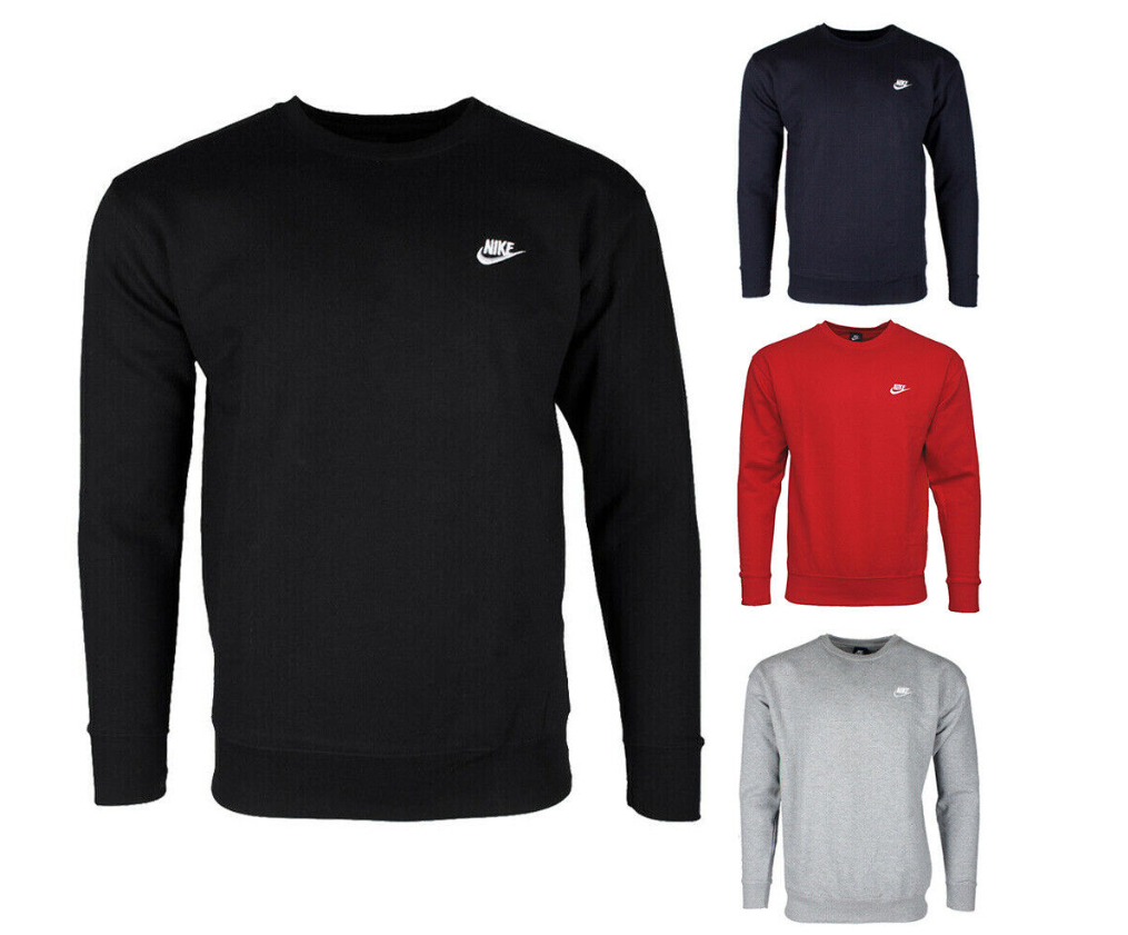 Nike Men's Athletic Wear Embroidered Logo Club Crew Neck Gym Active Sweatshirt