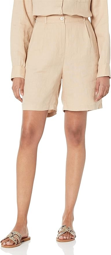The Drop Women's Standard Millie Loose-fit Pleated Long Linen Walk Short
