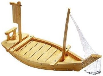 THY COLLECTIBLES Wooden Japanese Sashimi Sushi Boat Plate Serving Tray With Fishing Net (32" (80cm))