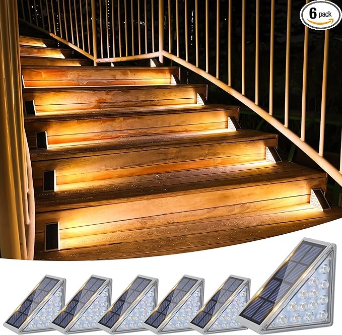VOLISUN Solar Stair Lights 6 Pack, Solar Step Lights Outdoor Waterproof IP67, LED Outdoor Step Lights, Solar Outdoor Lights Decor for Stair, Deck, Front Step, Front Porch and Patio (Warm White)